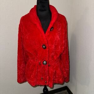 Vintage Duffel Outdoor Women’s Size Medium Red Fuzzy Jacket Button Up w Pockets